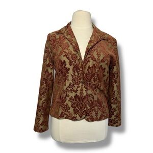 Gilmour‎ Blazer Jacket Brown Gold Tan Damask Velvet Size XL
